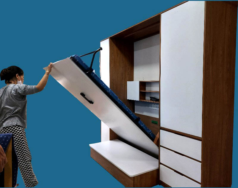 Ảnh giường gấp đa năng 3 trong 1 đa năng, hiện đại, tích hợp nhiều chức năng cho phòng khách hoặc phòng ngủ.