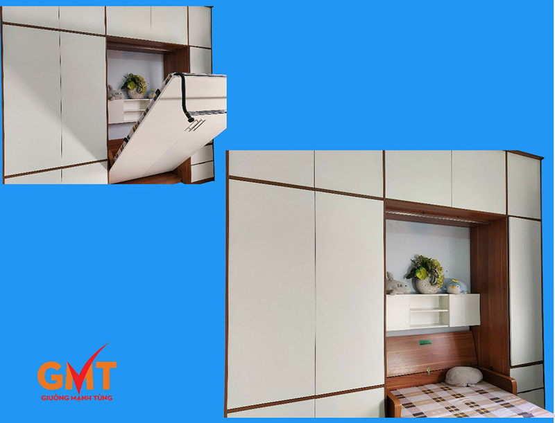 Giường đa năng gấp gọn cho phòng ngủ nhỏ 10m2 hiện đại và tiện nghi.