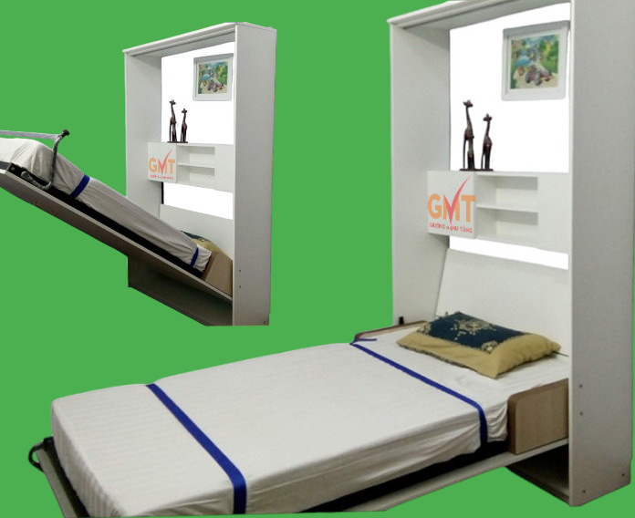 Giường gấp thông minh tiết kiệm diện tích cho nhà nhỏ, thiết kế hiện đại của Nội thất Mạnh Tùng.