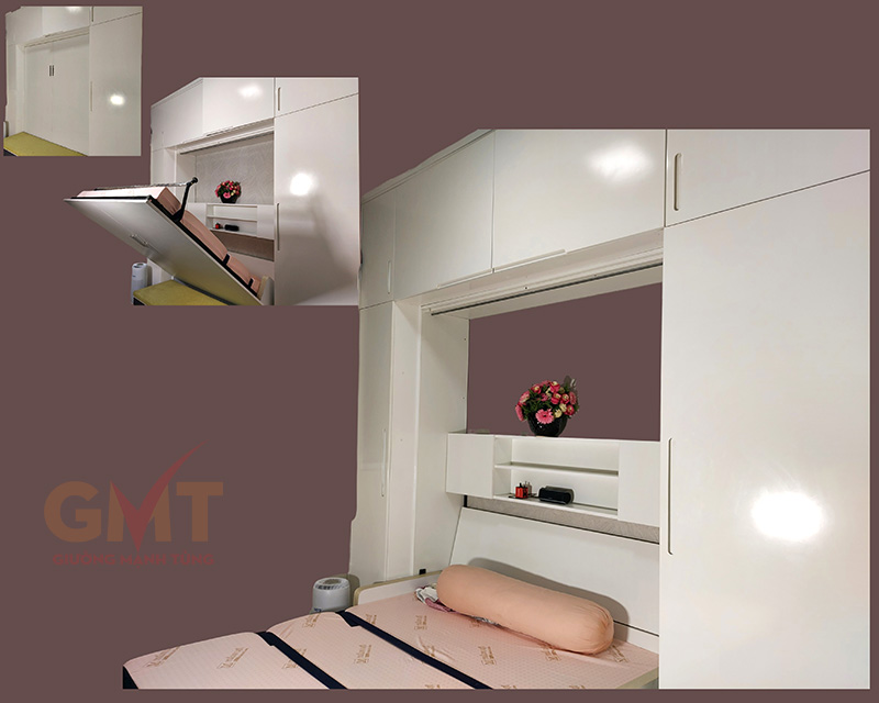 Hình ảnh giường đôi gấp thông minh kết hợp tủ quần áo – tiết kiệm diện tích phòng ngủ.