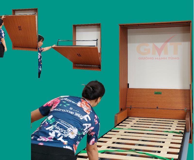 Giường đơn gấp thông minh 1m Mạnh Tùng, thiết kế gập mở nhẹ nhàng, tiện lợi cho phòng nhỏ.