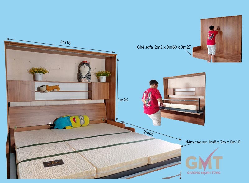 giường gấp thông minh gắn tường đa năng