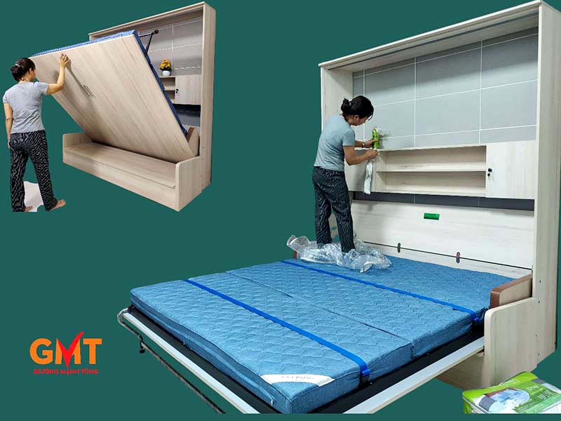 Giường gấp thông minh tiết kiệm diện tích Mạnh Tùng – thao tác mở và gấp giường dễ dàng