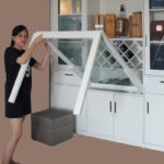 bàn ăn xếp gọn kính cường lực kết hợp tủ rượu thông minh sang trọng hiện đại